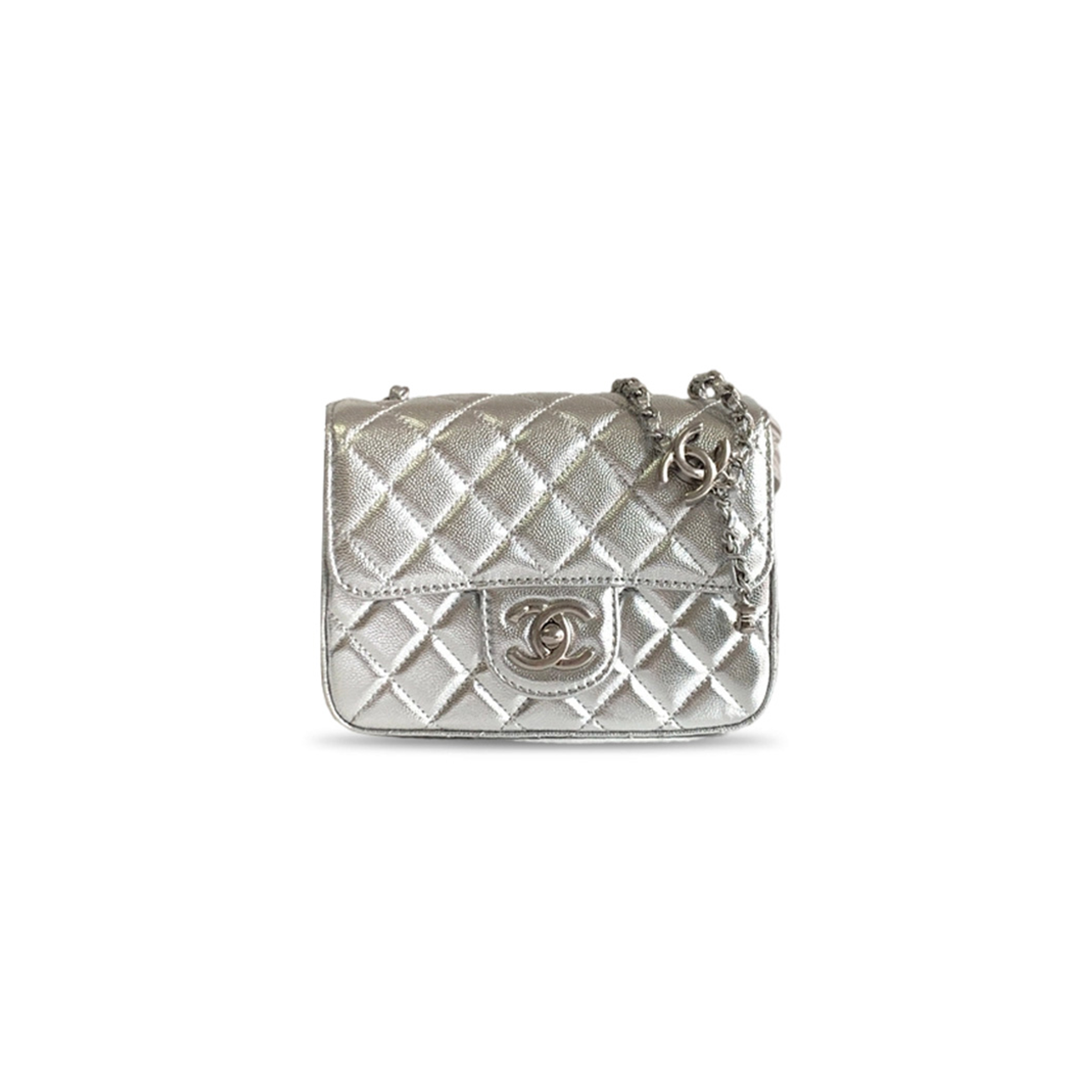 CHANEL SILVER GRAINED CALFSKIN SHOULDER BAG AS5758 (18*13*7cm)